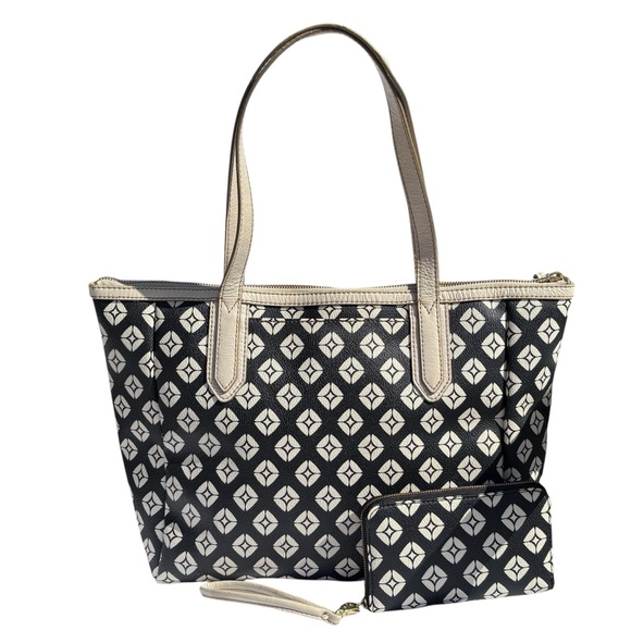 Fossil Sydney Geometric Diamond Shopper Tote Bag Purse & Matching Wallet - Picture 2 of 16